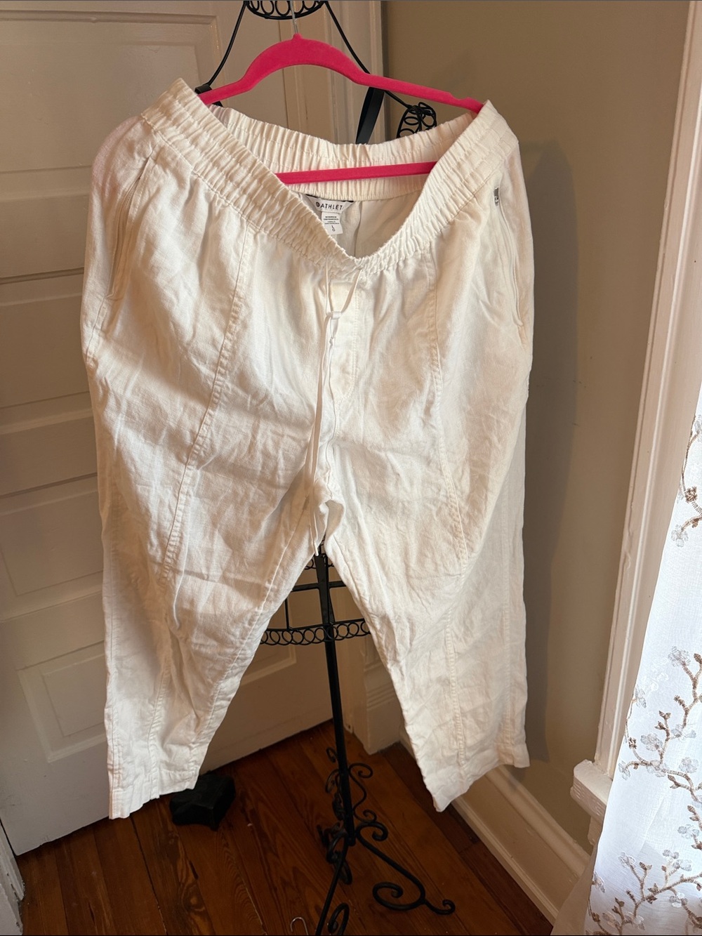 Athleta White Linen-Blend Elastic Waist Casual Pants